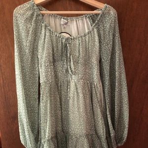 Green cheetah print long sleeve mini dress